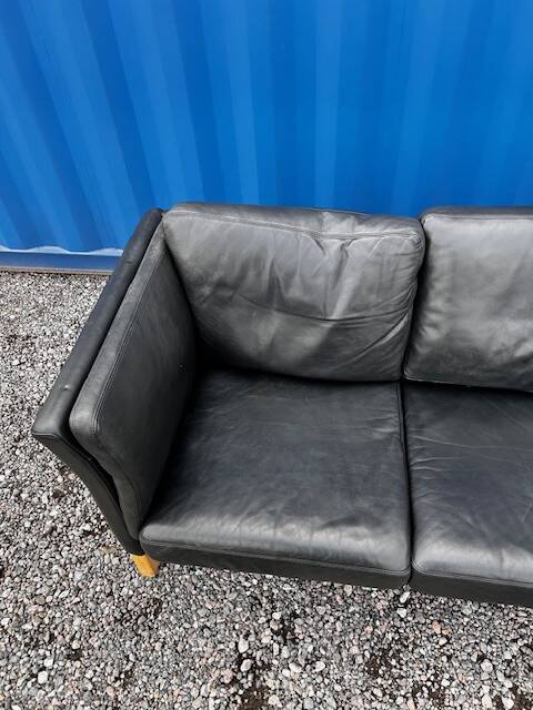 Canapé 3 places vintage danois en cuir noir, années 1970