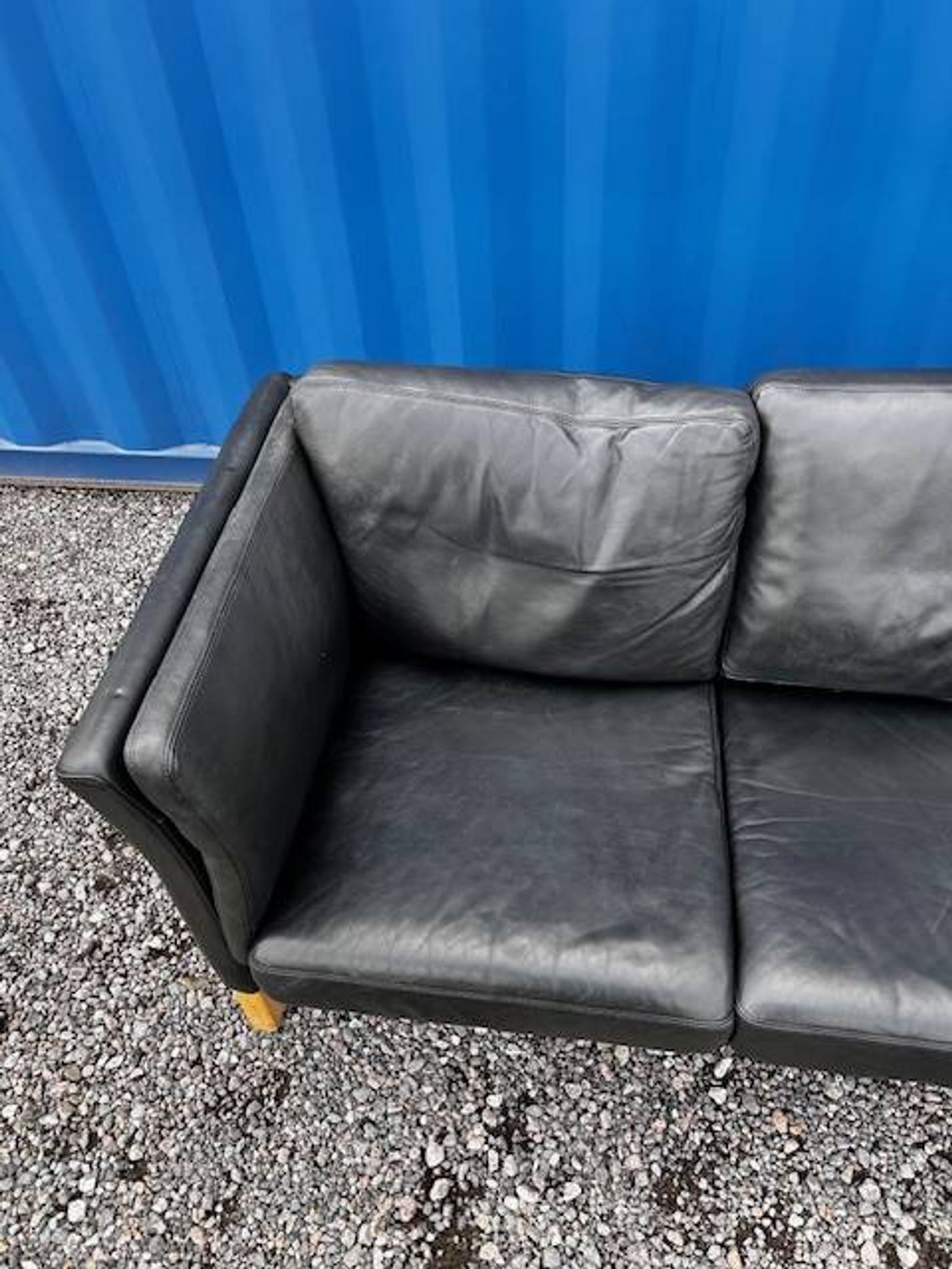 Danish vintage 3 setaer black leather sofa, 1970s