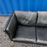 Danish vintage 3 setaer black leather sofa, 1970s