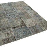Hand-knotted turkish vintage 172 cm x 245 cm grey patchwork carpet
