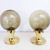 Pair of golden smoked glass lamps