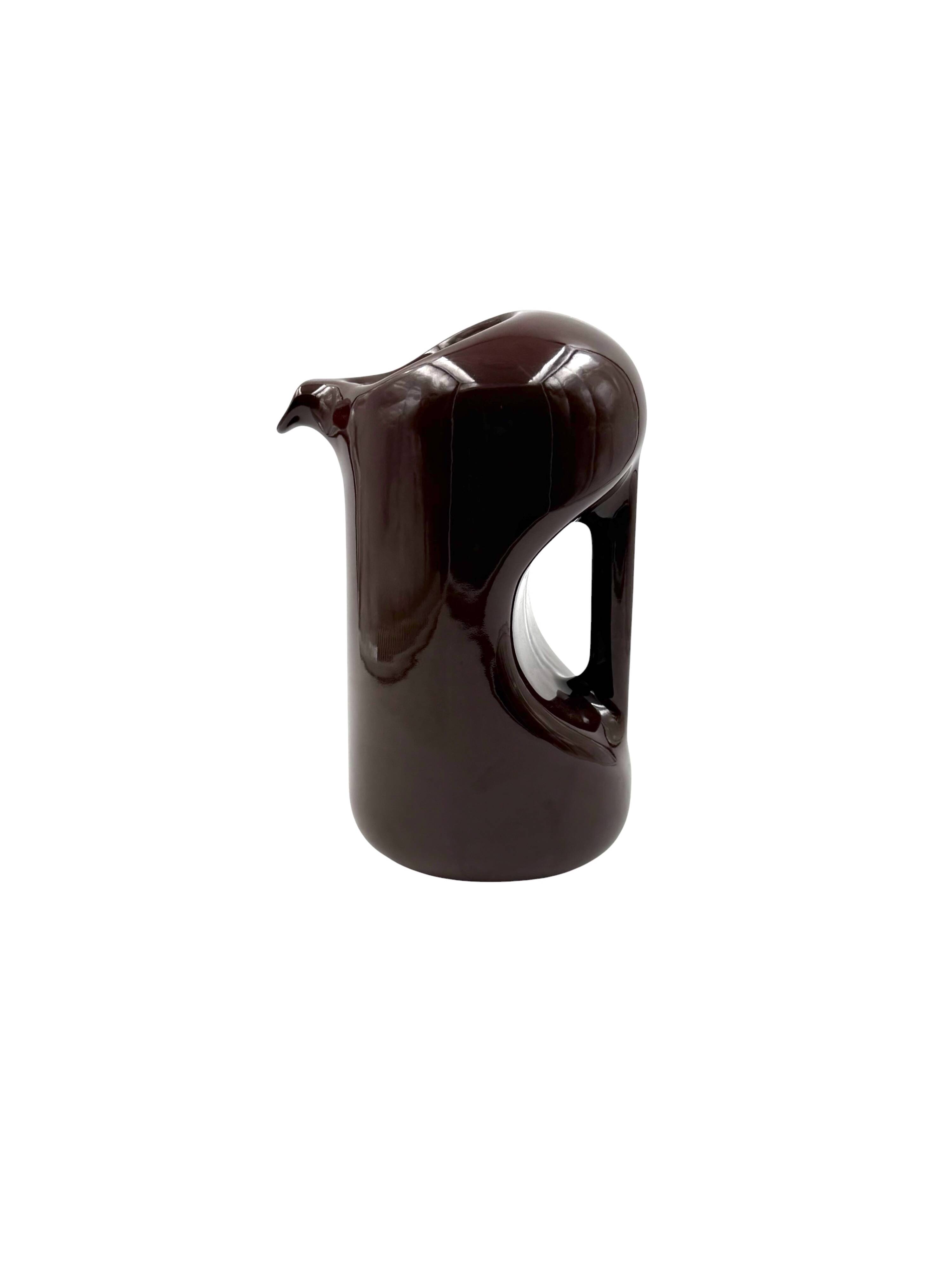 Mid-century modern brown ceramic vase / jug, Il Picchio Italy 1970s
