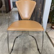 1 Linda armchair chair by Arrben in camel brown leather with a chrome steel frame.