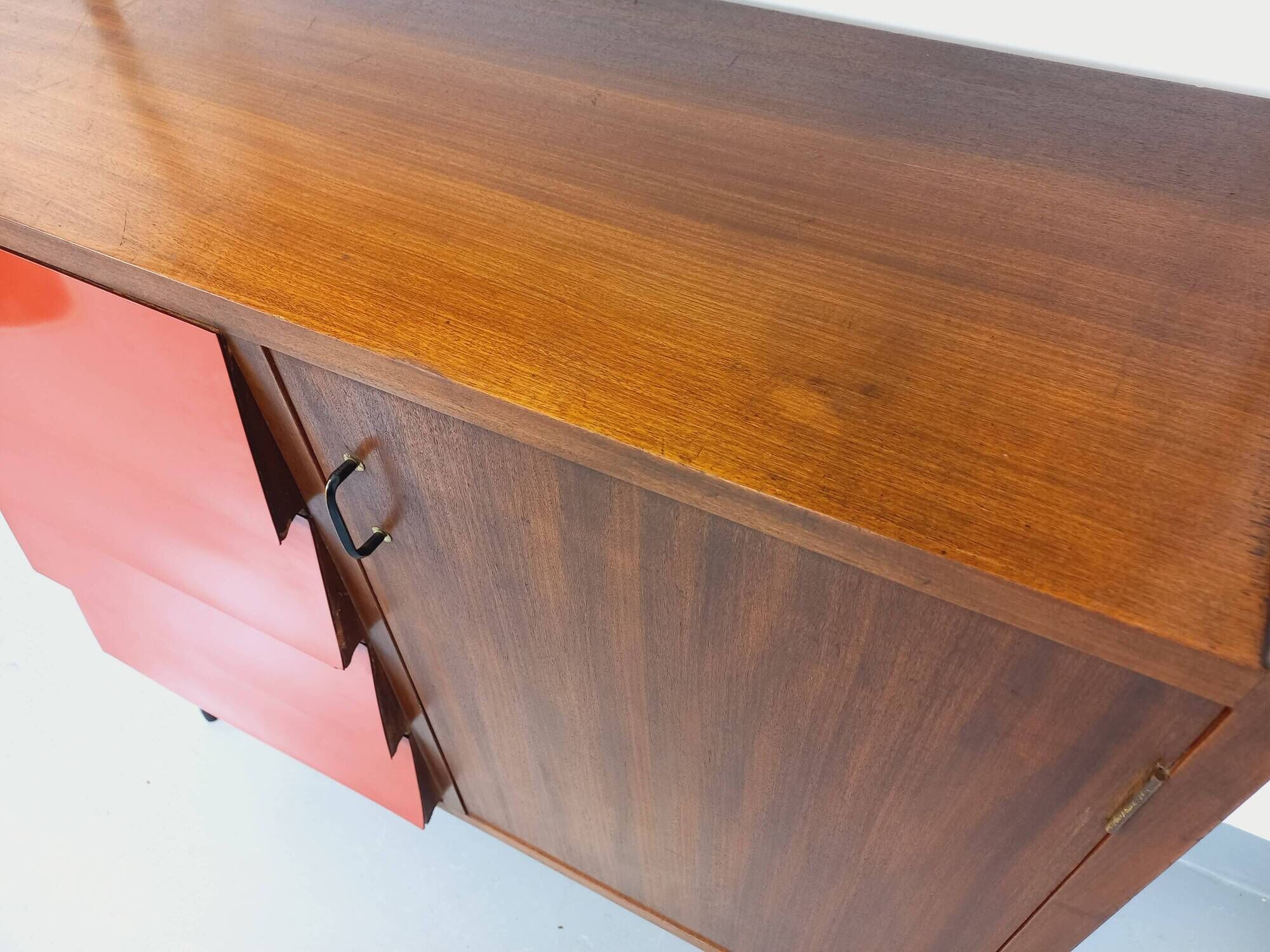 Vintage Italian modular bookcase in teak, metal and melamine