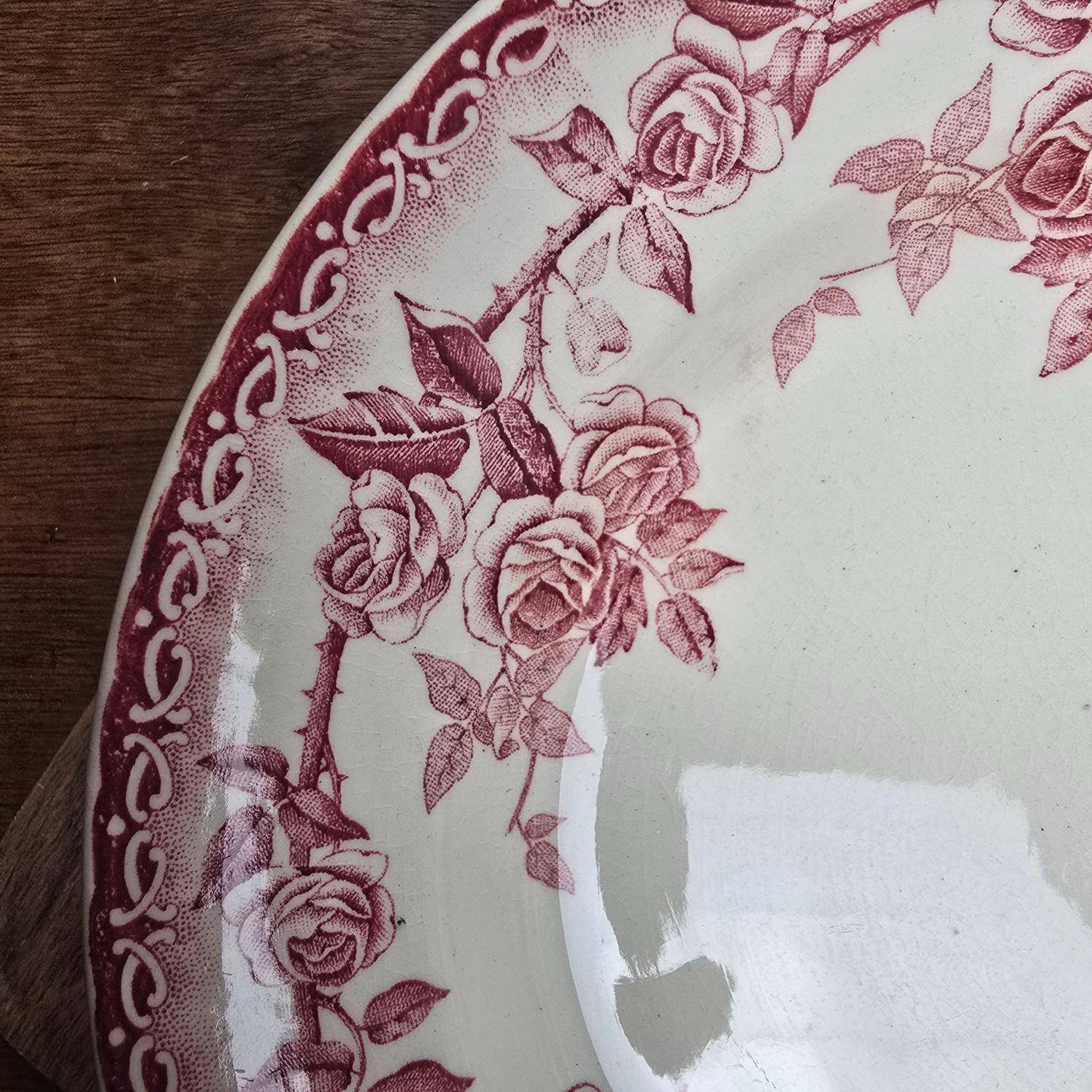 Antique footed compote HB & Cie with rose decoration – Ironstone