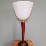 Large Art Deco lamp, in mahogany and opaline wood, 1920s-30s