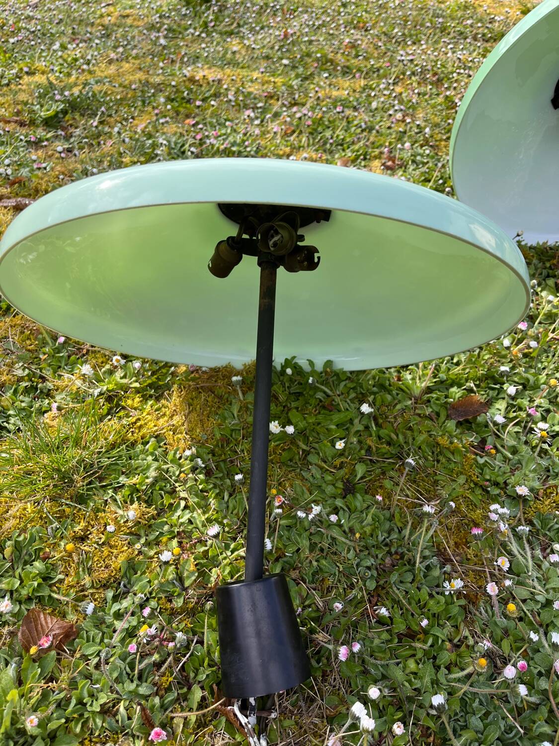 Pair of Art Deco opaline pendant lights from the 1940s