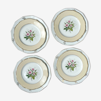 Service 8 pièces, 4 assiettes porcelaine limoges 4 petites assiettes fleuries l'amandinoise