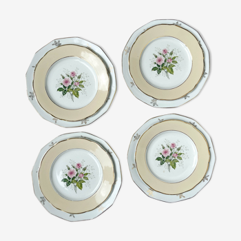 Service 8 pieces, 4 porcelain plates limoges  4 small plates fleuries l'amandinoise