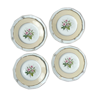 Service 8 pieces, 4 porcelain plates limoges  4 small plates fleuries l'amandinoise