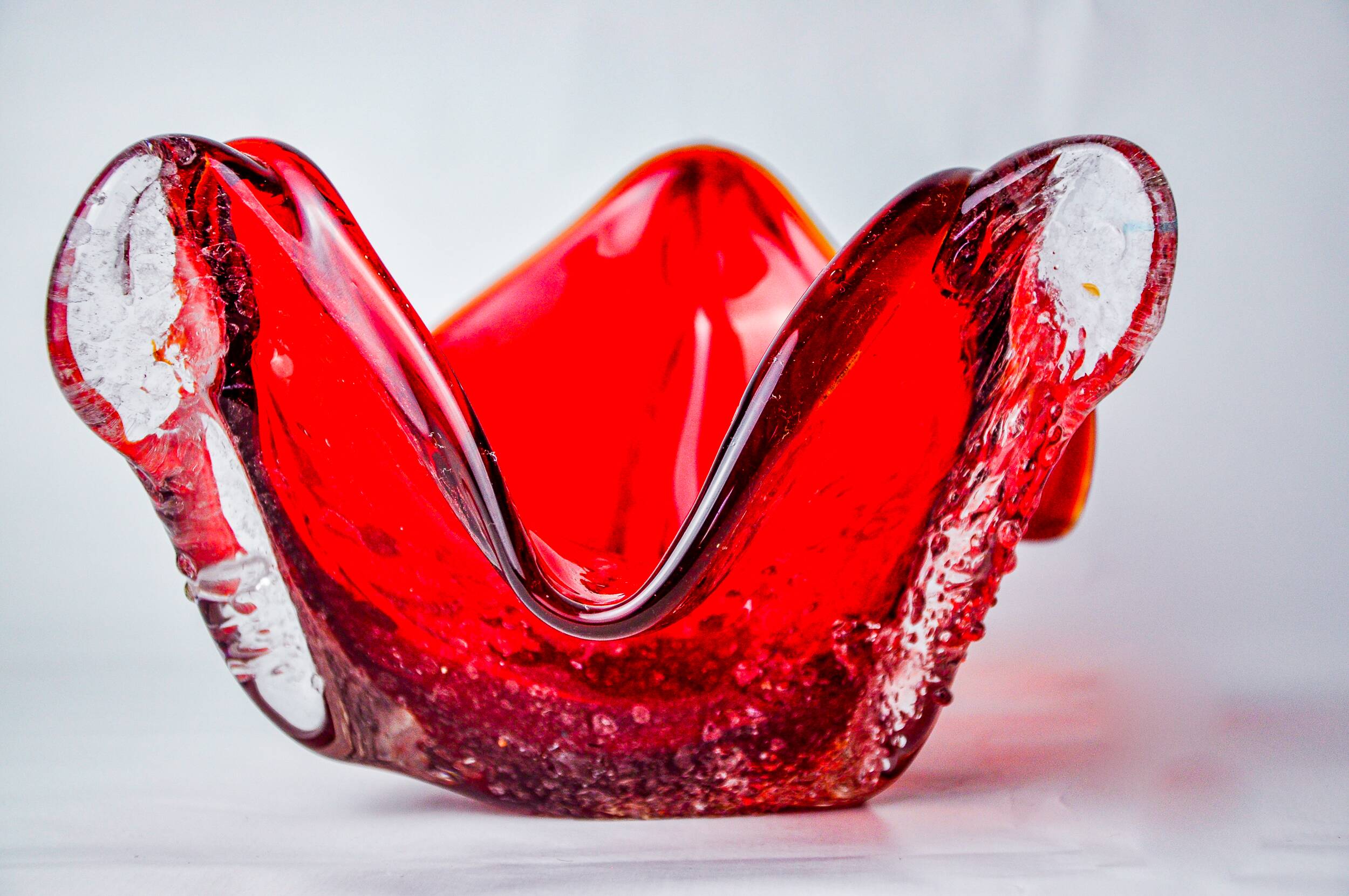 Sommerso red pocket tray by Seguso, frosted Murano glass, Italy, 1970