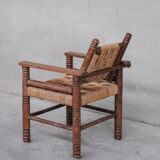 French Art Deco Cord and Oak Armchair