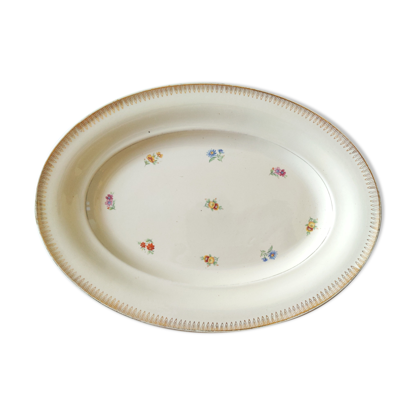 Vintage antique dish porcelain iron earth golden flower