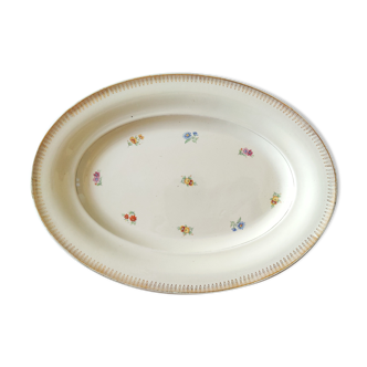 Plat ancien vintage porcelaine terre de fer fleur doré