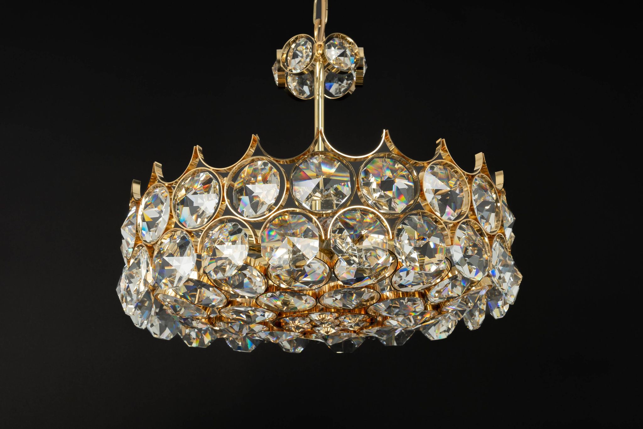 Golden brass chandelier, Sciolari design by Palwa, Germany, 1970s
