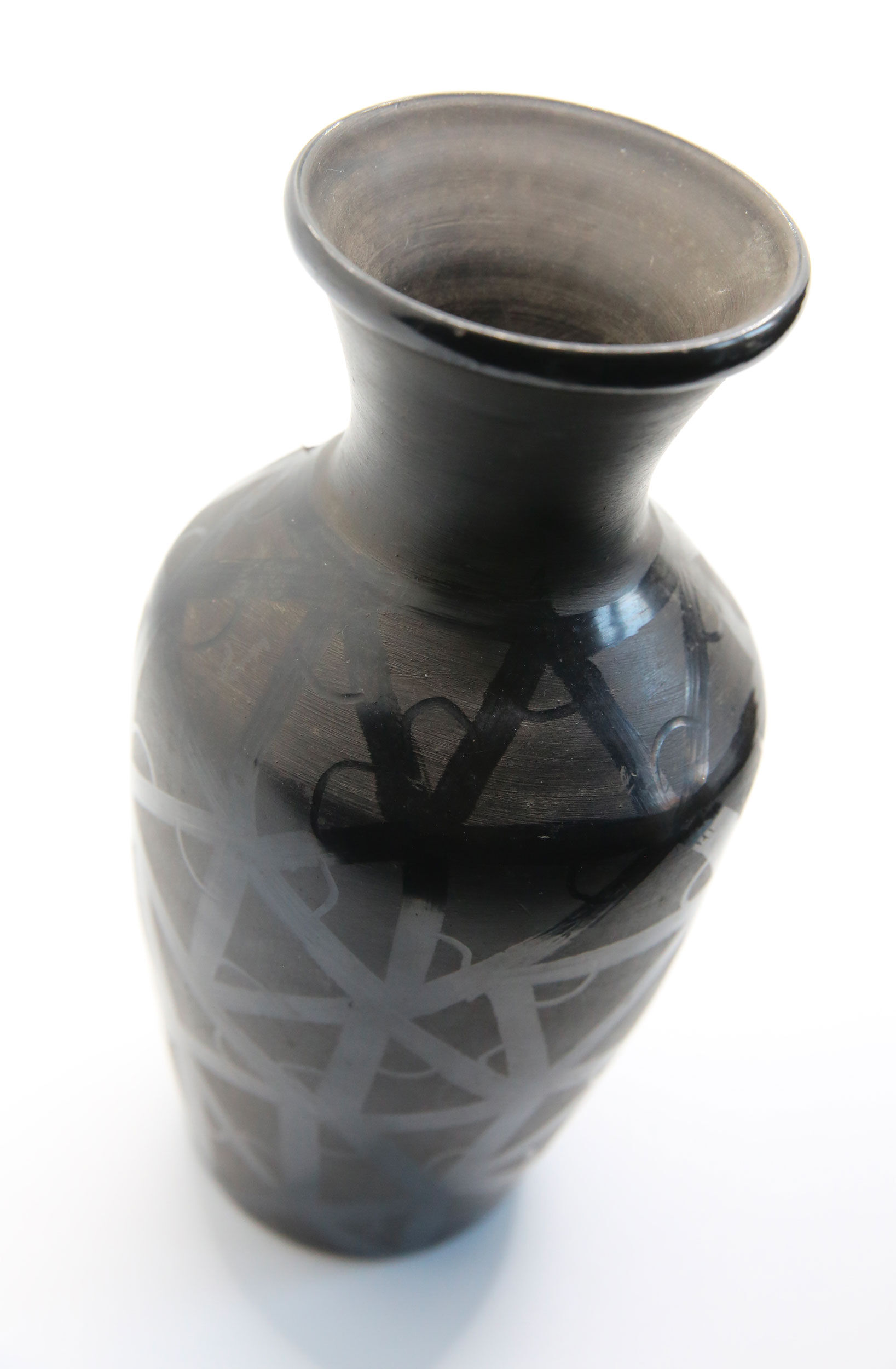 Vintage handmade vase from Romania in black ceramic