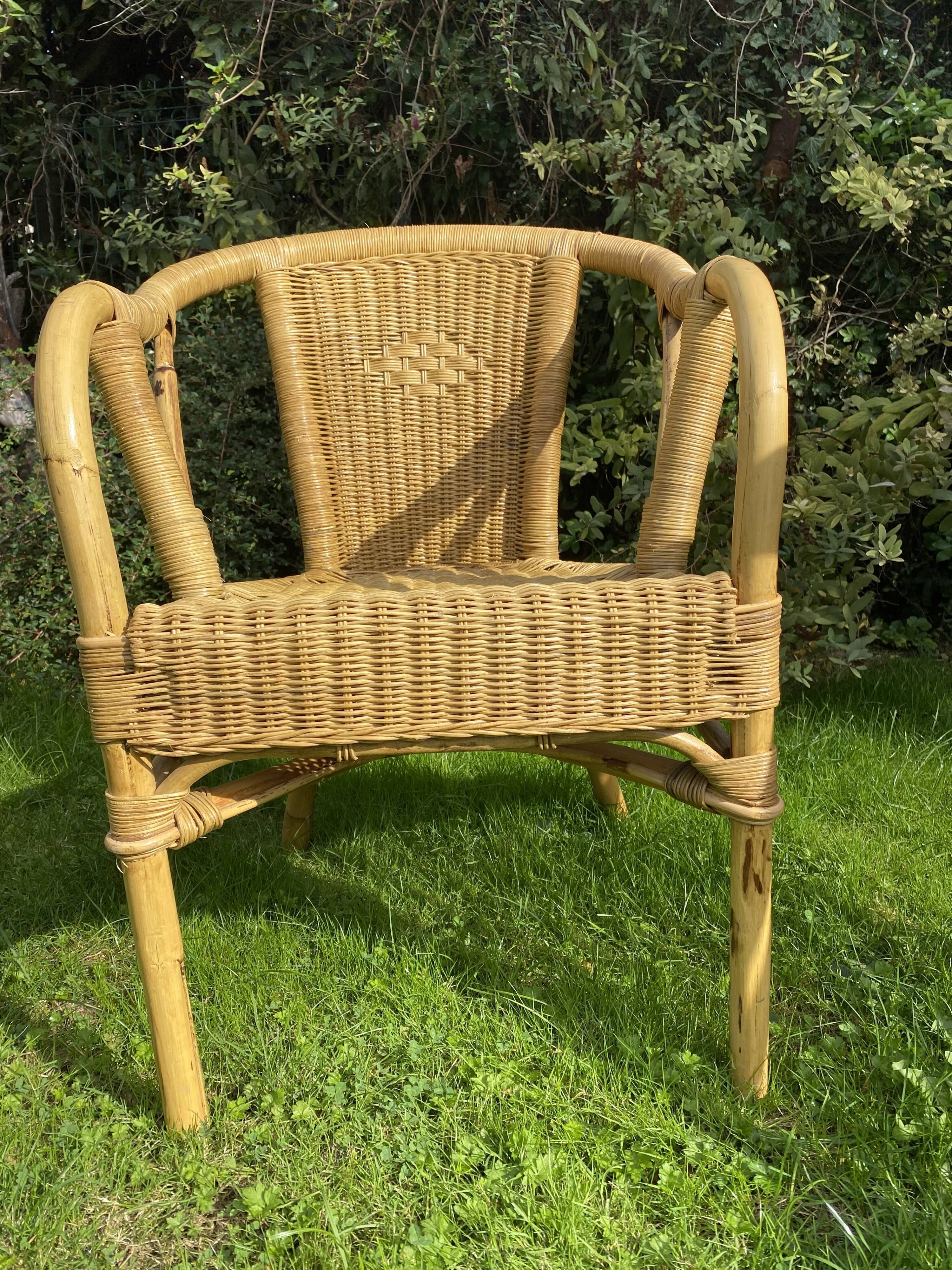 Vintage rattan and wicker armchair