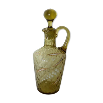 Glass carafe with enamelled lily of the valley decoration.