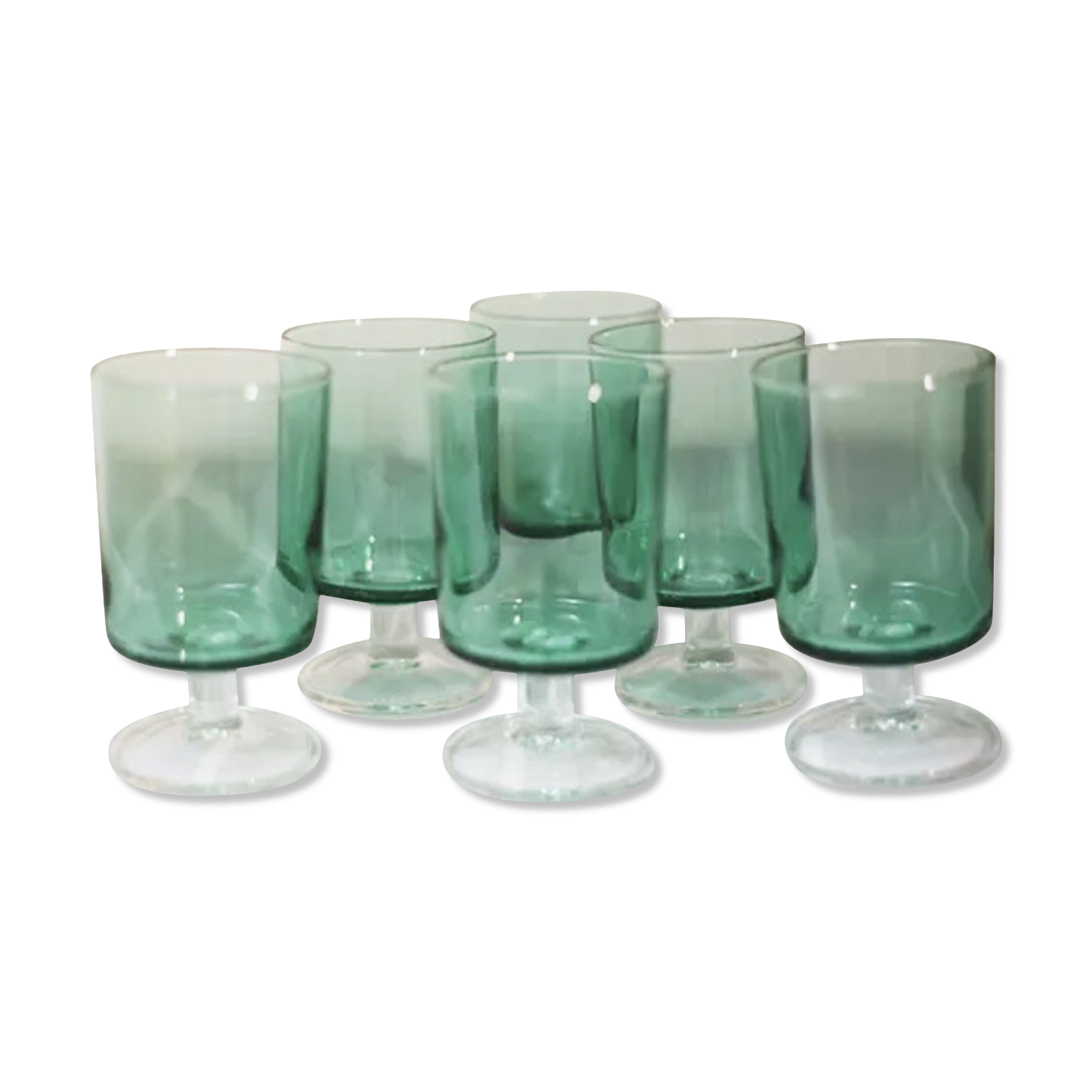 6 Old Luminarc Foot Glasses Light Green H10 cm