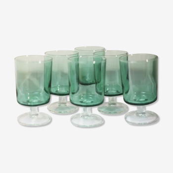 6 anciens verres à pied luminarc verts clairs h10 cm