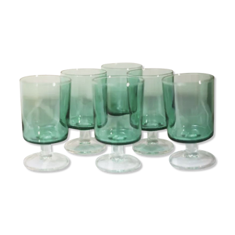 6 anciens verres à pied luminarc verts clairs h10 cm