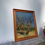 Old painting forest tree oil on canvas