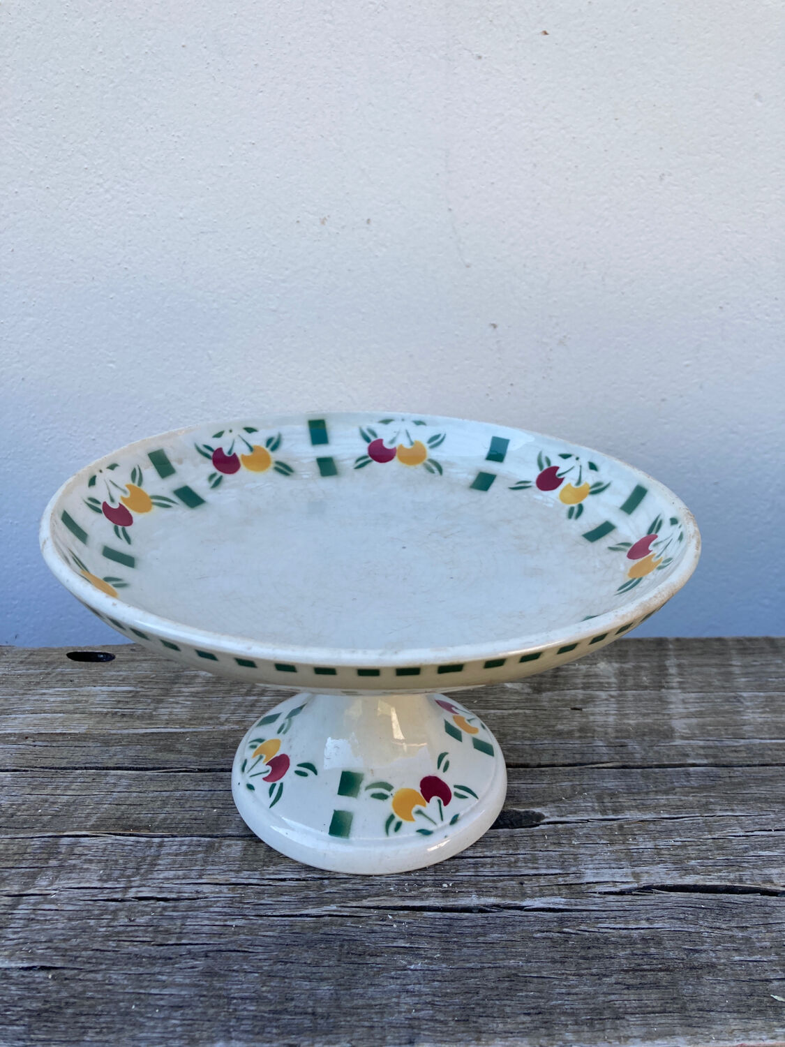 Gien white fruit ceramic compote bowl