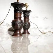 Set of 19th-century Japanese vase lamps with dragons and birds