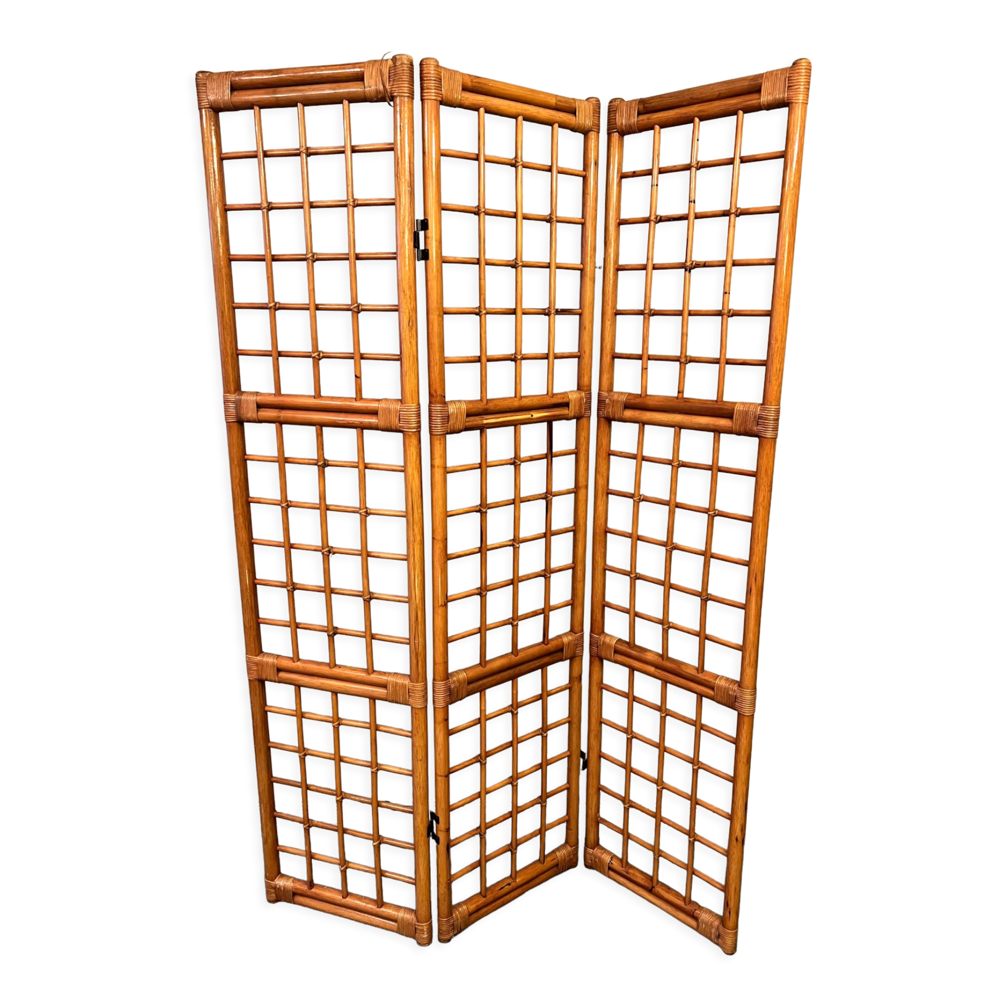 BHV - Screen three ventaux in bamboo and rattan