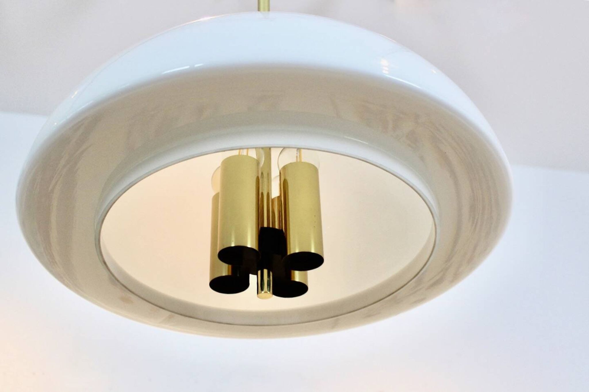Glashütte Limburg Mushroom Pendant Light in Opal Glass and Brass