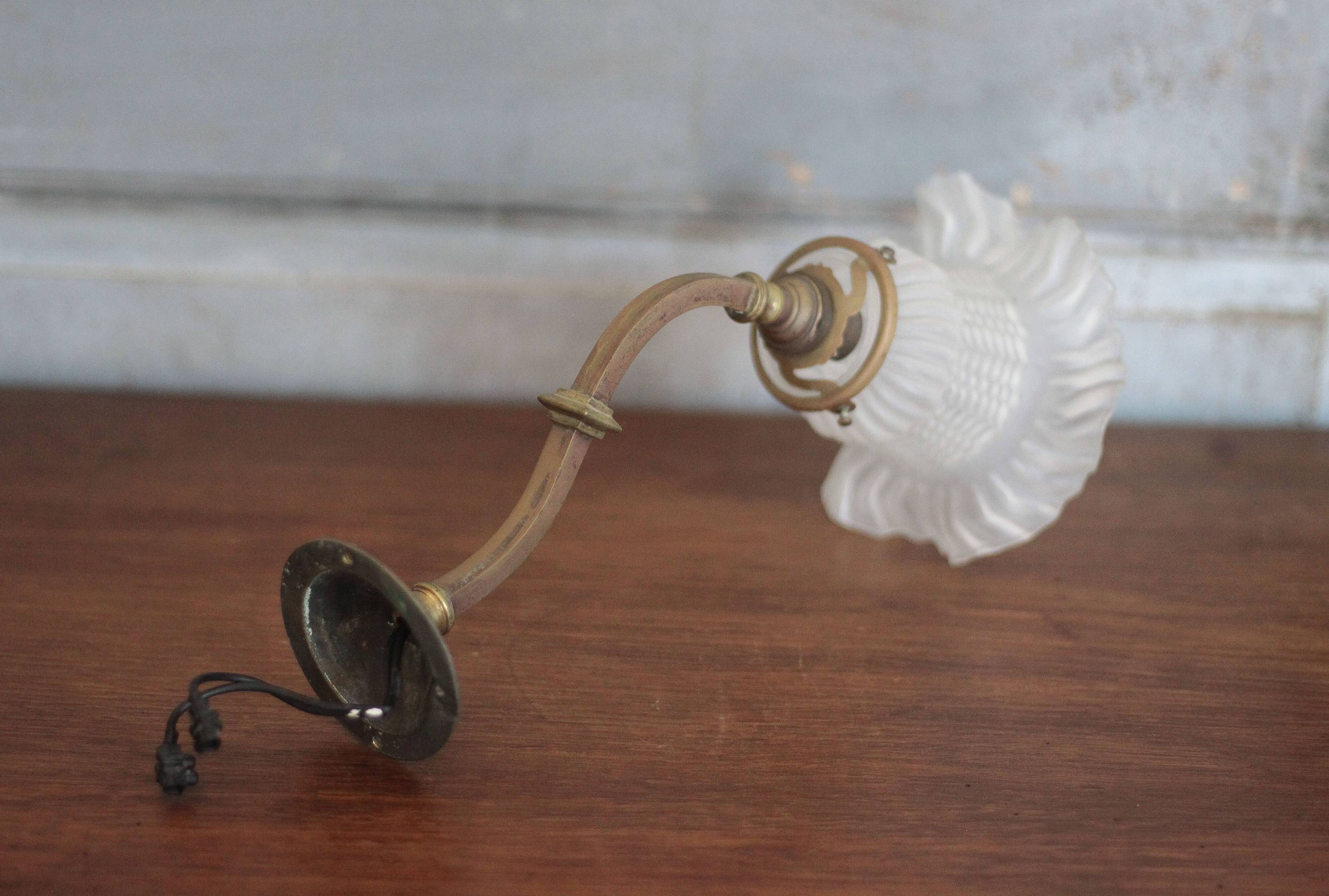 Vintage wall light, bronze swan neck and tulip globe wall light