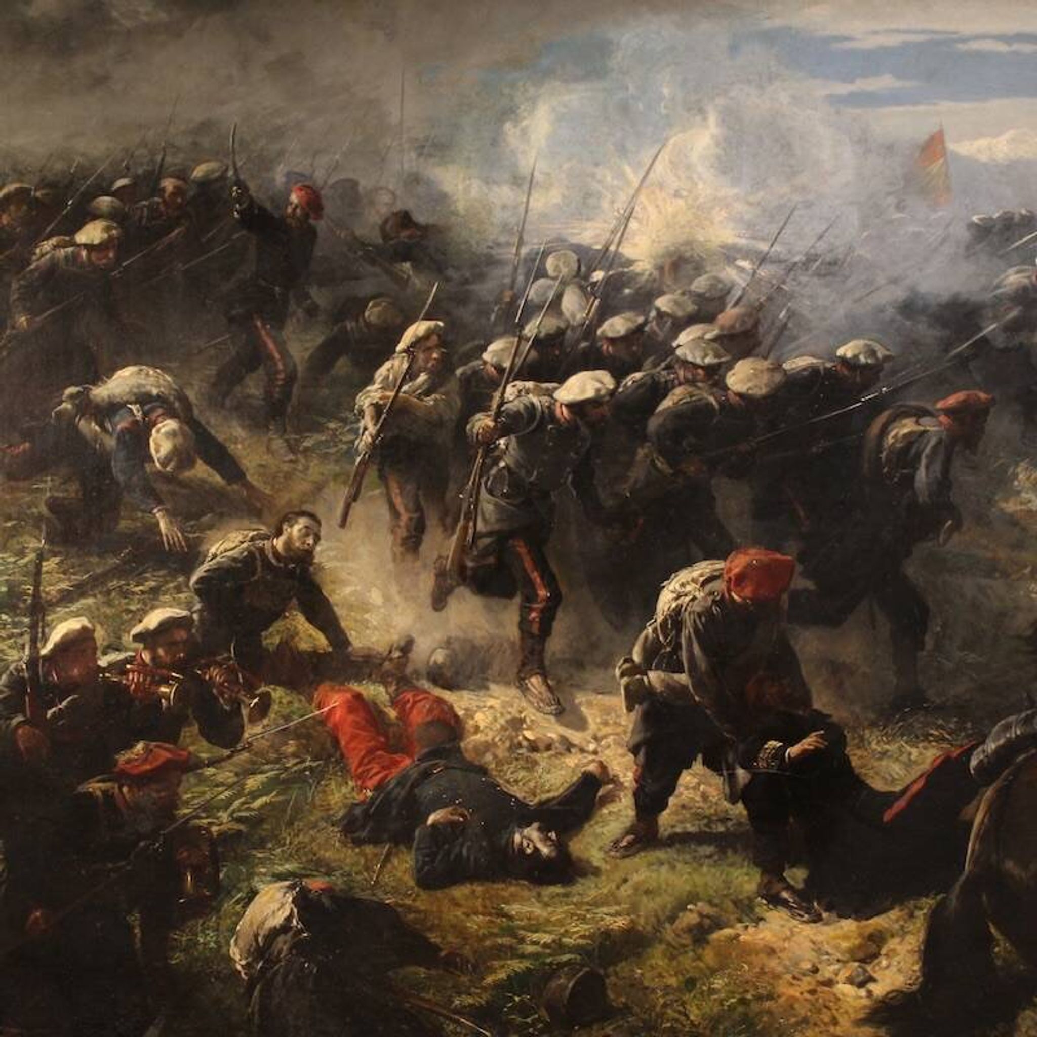 Great battle of the 19th century, painting signed H.P.
