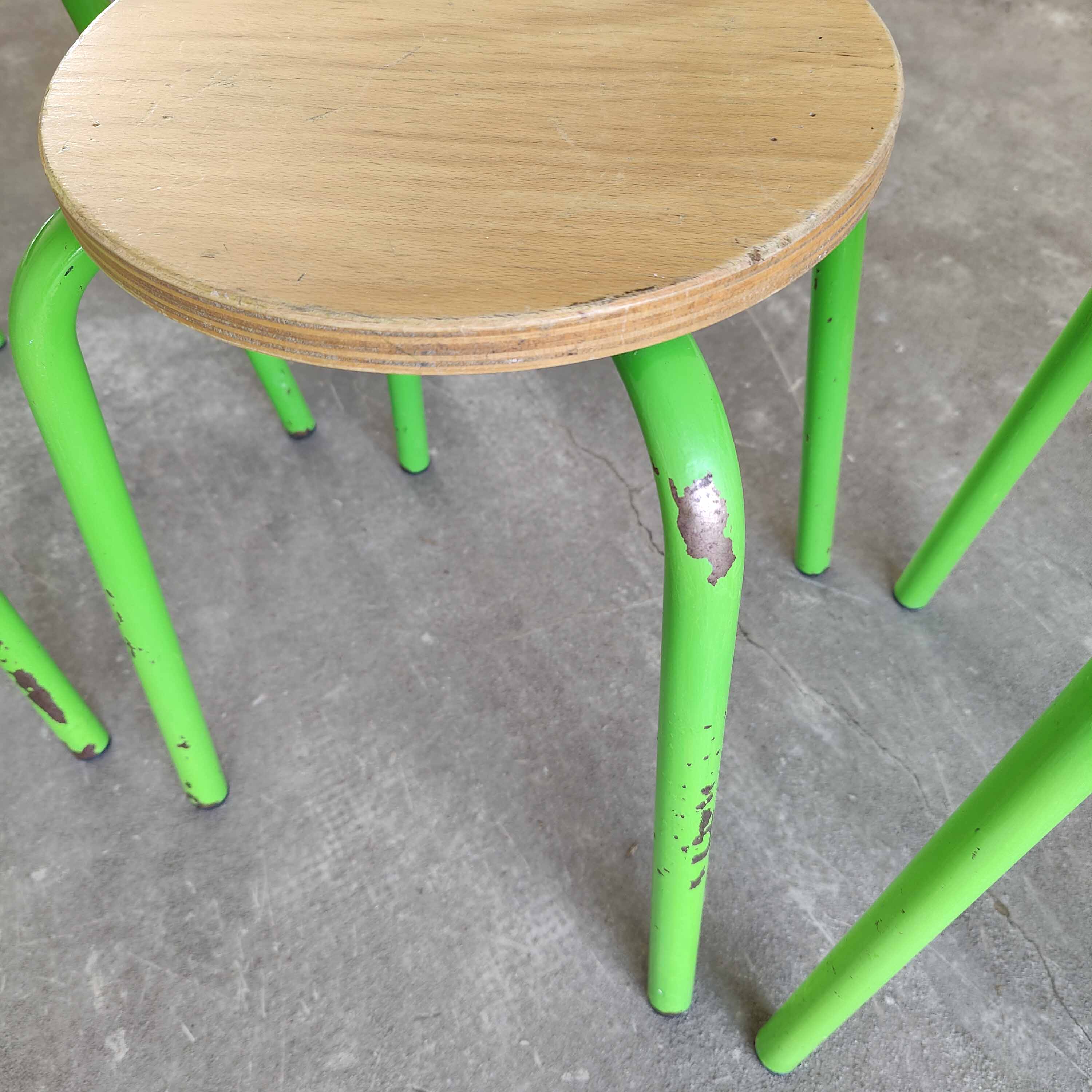 Set of 6 stools vintage metal green and wood