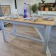 Sky blue and light wood farm table early 20th century 138 cm
