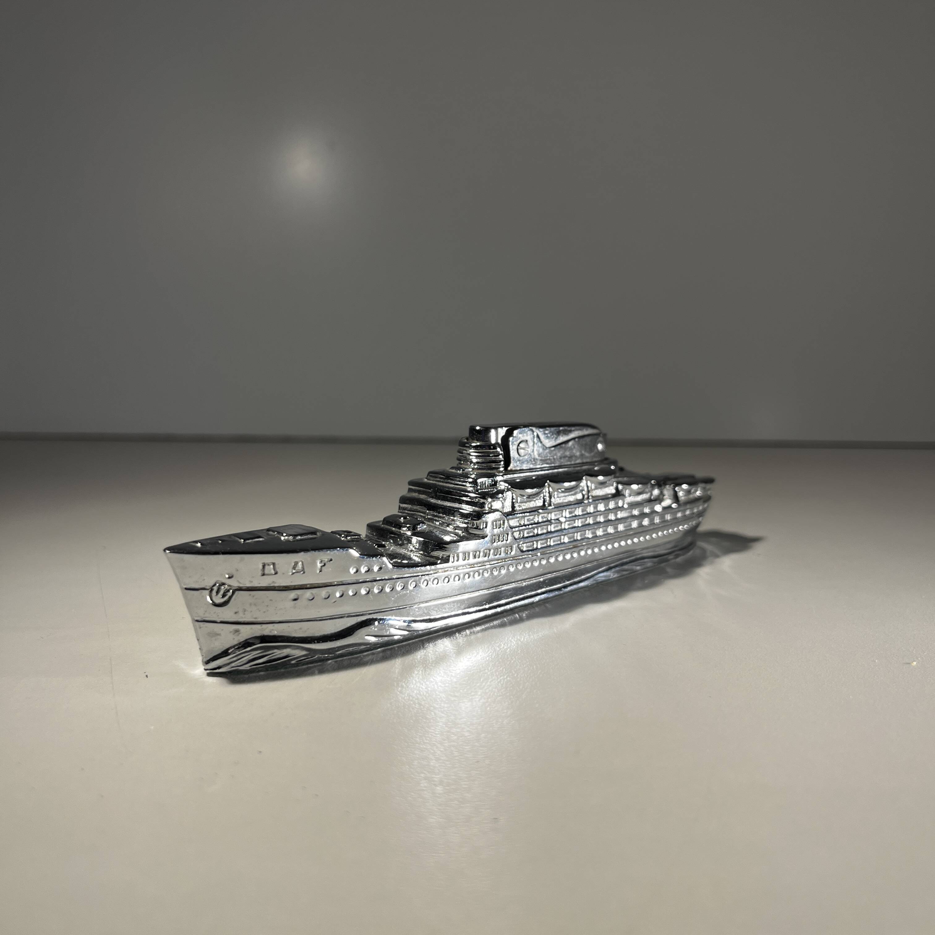 MTC Art Deco Table Lighter, Boat - Cruise Liner, Chrome Steel