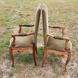Pair of Louis X V style armchairs in green velvet