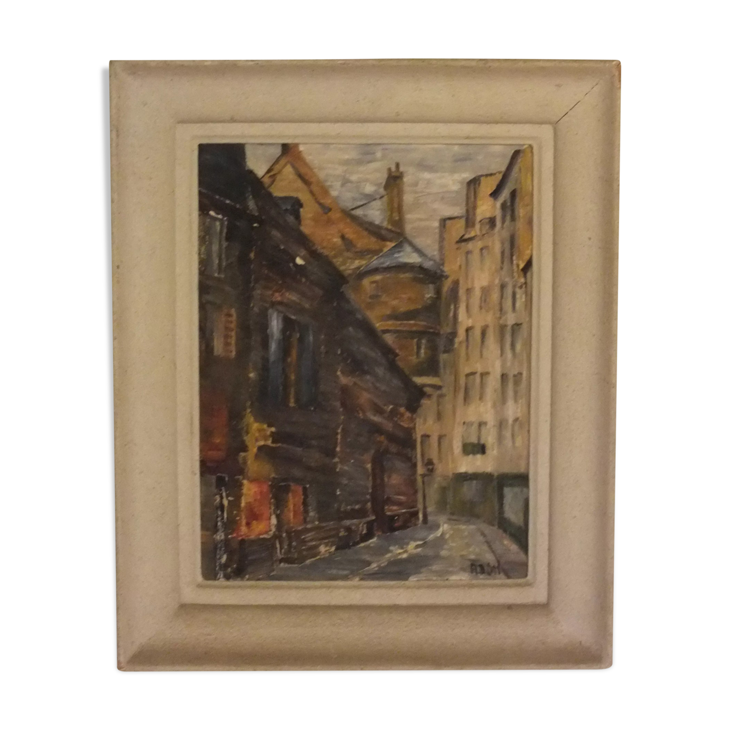 Painting on cardboard alley in Paris or Rouen
