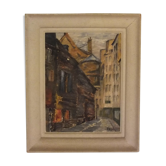 Painting on cardboard alley in Paris or Rouen