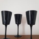 Set of 3 black crystal wine glasses