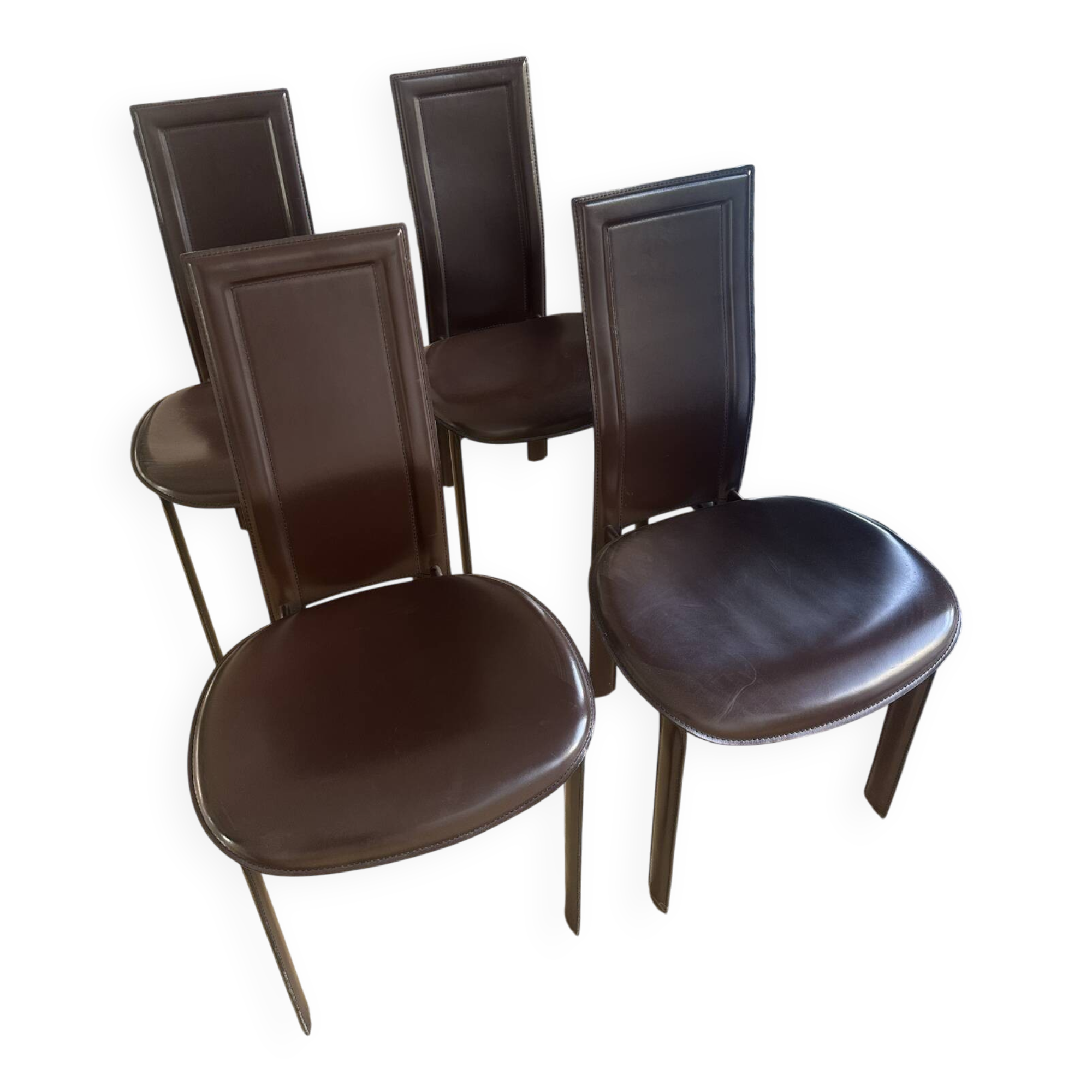 4 chaises haut dossier en cuir marron Cattelan Italia