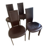 Set of 4 high-back brown leather chairs Cattelan Italia