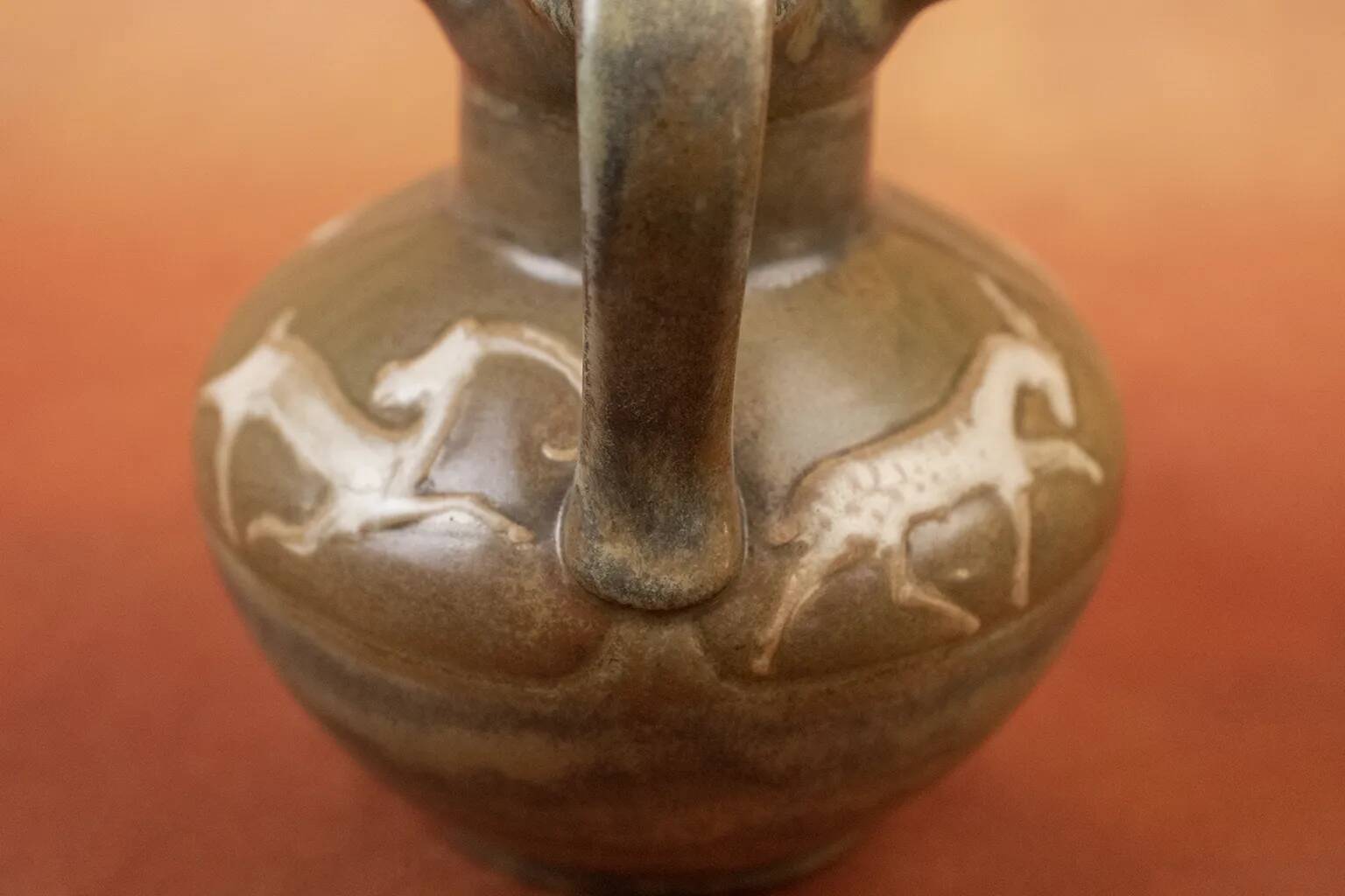 Art Nouveau glazed stoneware vase by Louis Lourioux - wolf mark