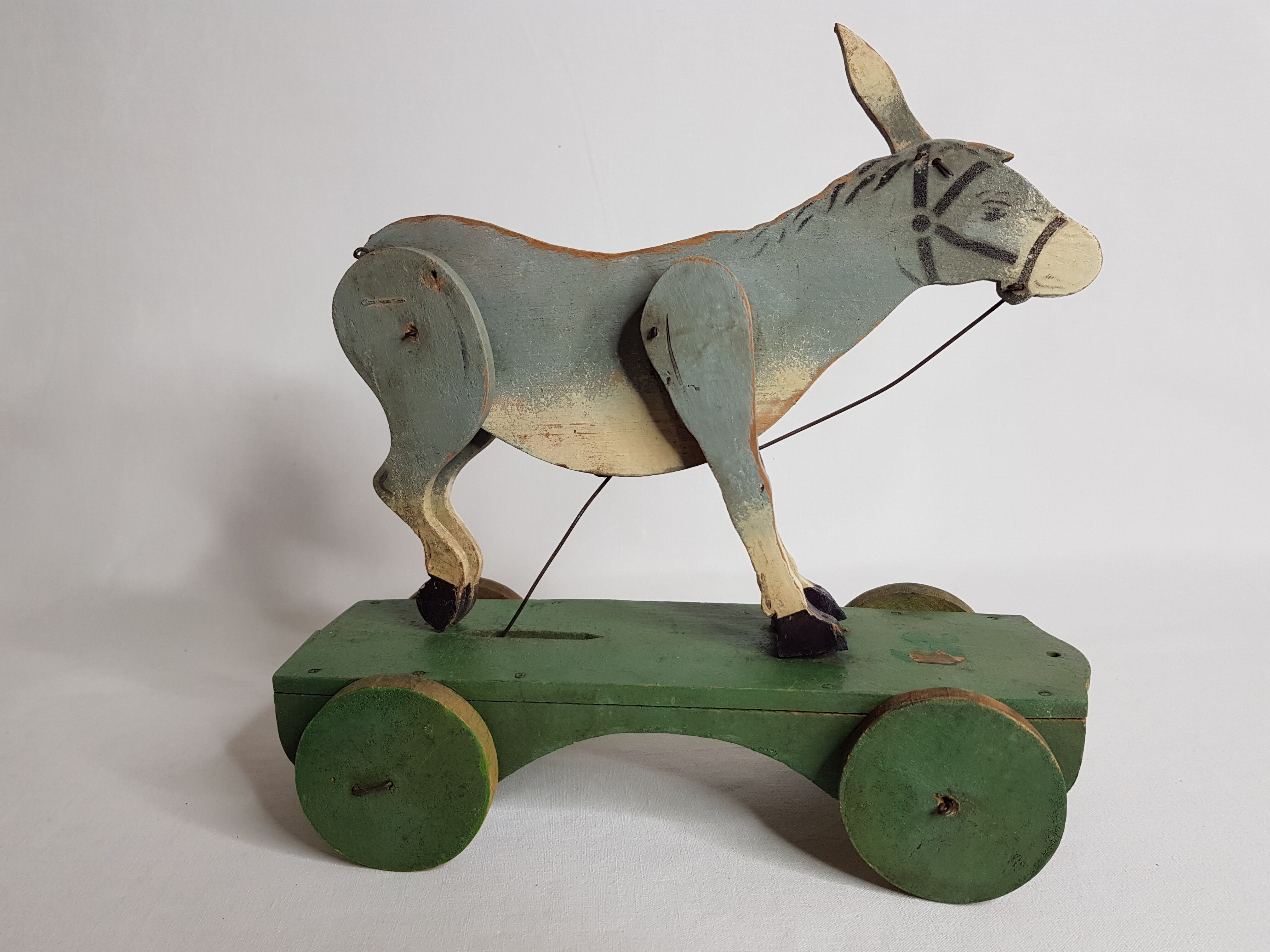 Old articulated toy to pull 27 cm, donkey, 1900