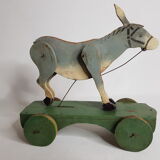 Ancien jouet articulé à tirer 27 cm, âne, 1900