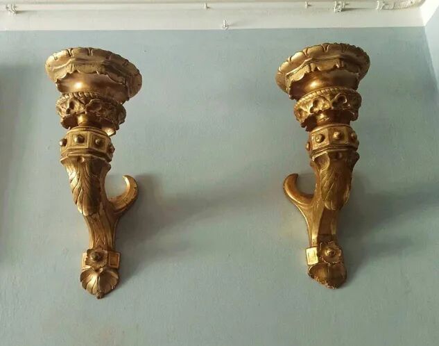 Pair of Gilded Wooden Wall Sconces, Mid-19th Century