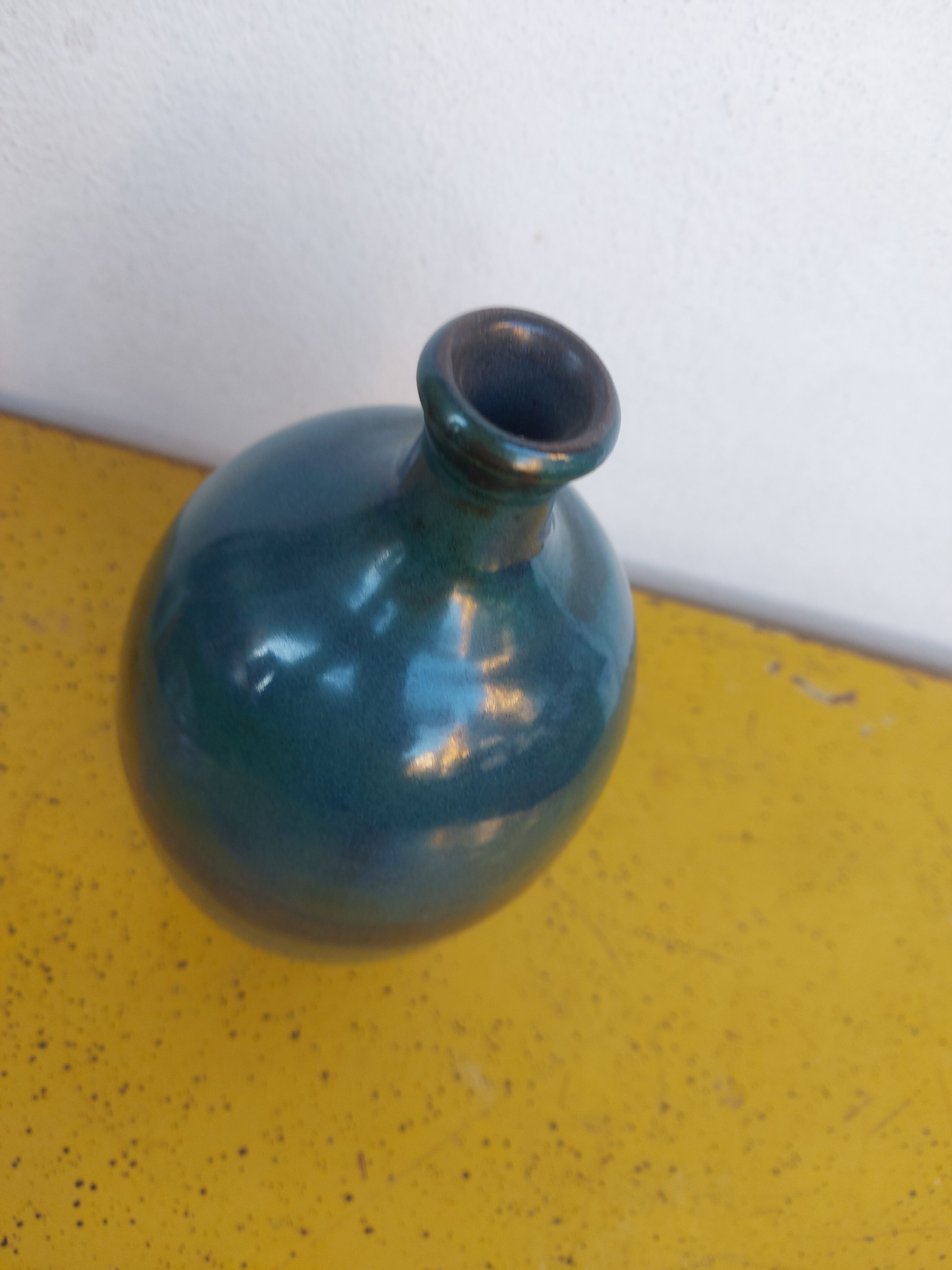 Enamelled terracotta vase, blue