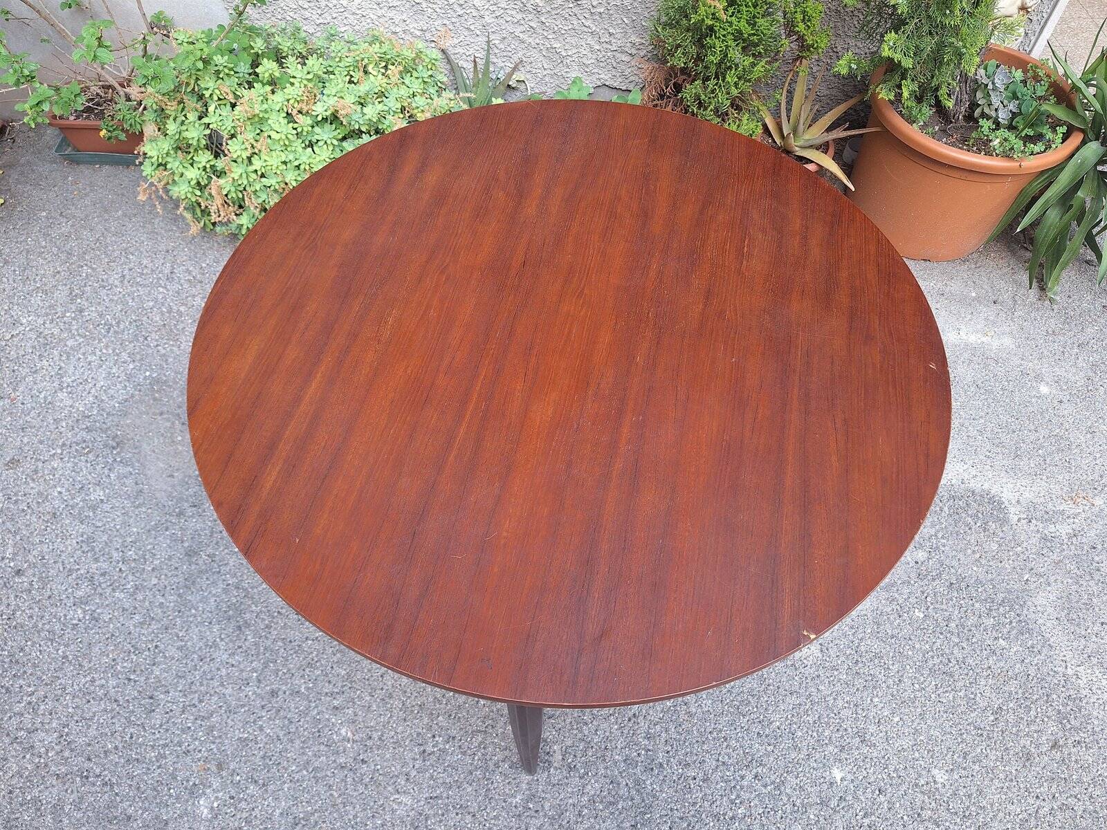 Wooden Dining Table with Round Top, 1950s