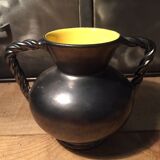 Vase en céramique noir irisé et jaune