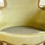 Carved wood & velvet shepherdess armchair