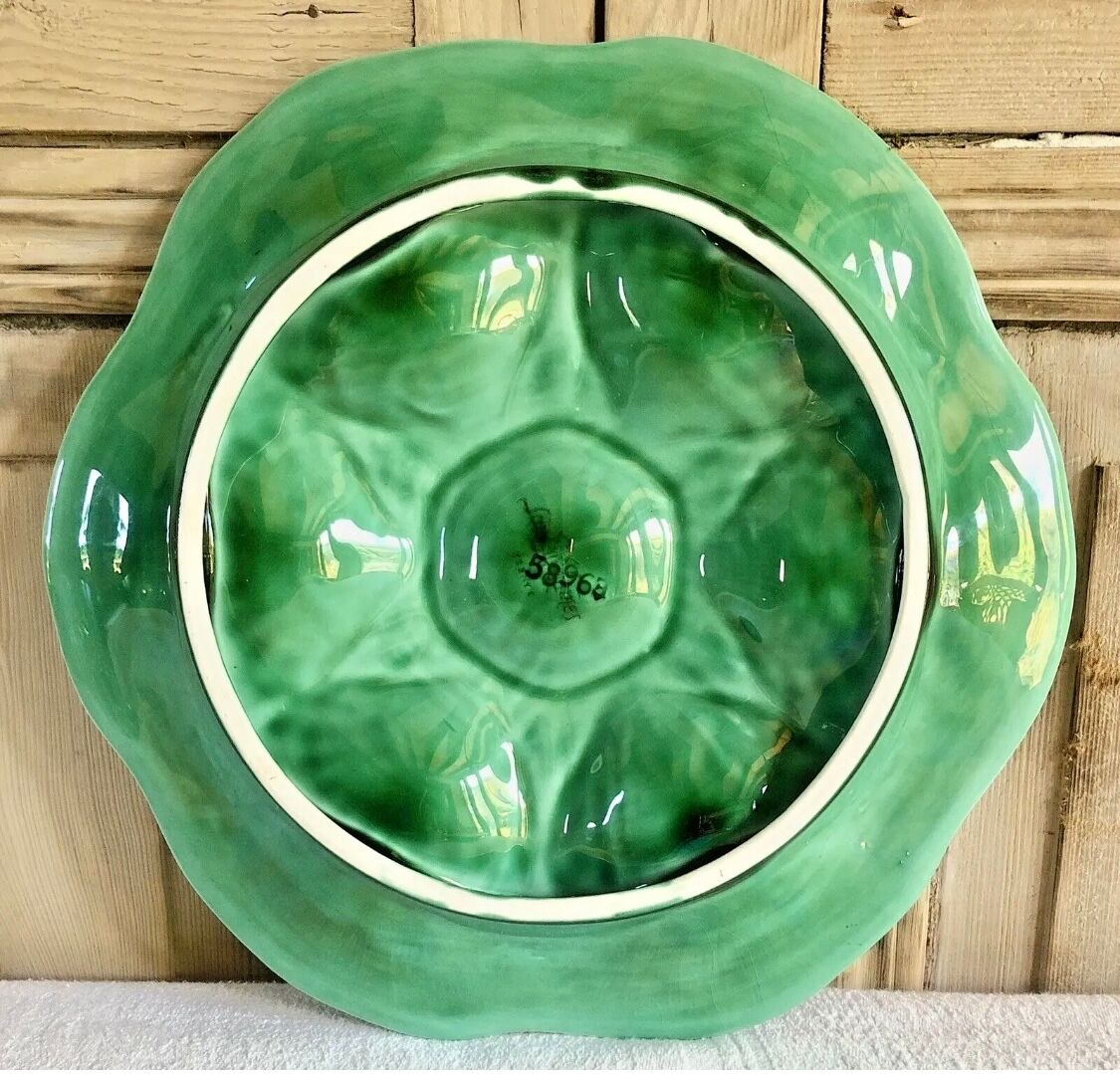 7 old oyster plates Sarreguemines green slurry